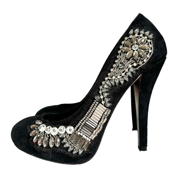 Dolce Vita Tavi Jeweled Suede Pumps High Heel Black Embellished Size 7 - Picture 2 of 14